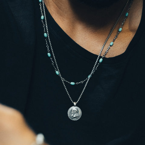 Sterling Silver Ancient Greek Skull Coin Necklace