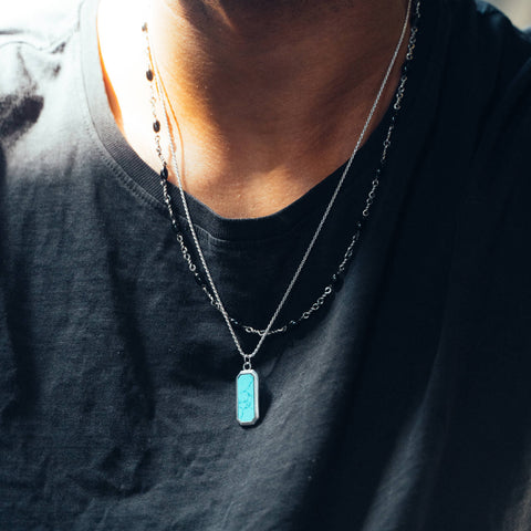 Sterling Silver Frame Pendant Necklace with Turquoise