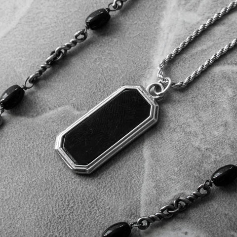 Sterling Silver Frame Pendant Necklace with Black Onyx