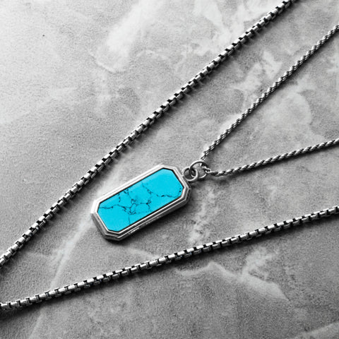 Sterling Silver Frame Pendant Necklace with Turquoise