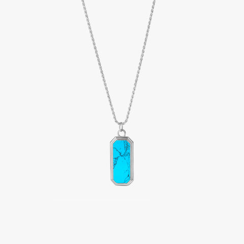 Colar com pingente de moldura de prata esterlina com turquesa