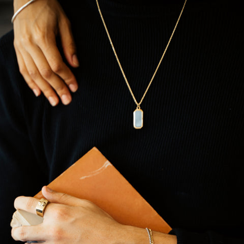 Sterling Silver Frame Pendant Necklace with Turquoise