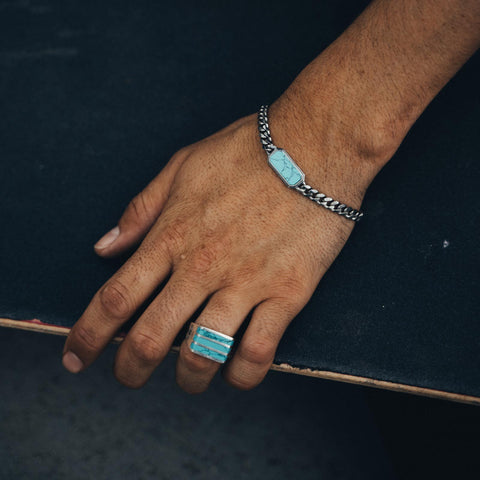 Pulseira de corrente de moldura de prata esterlina com turquesa