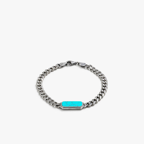 Pulseira de corrente de moldura de prata esterlina com turquesa
