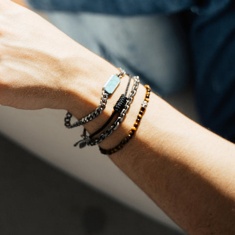 Pulseira de corrente de moldura de prata esterlina com turquesa
