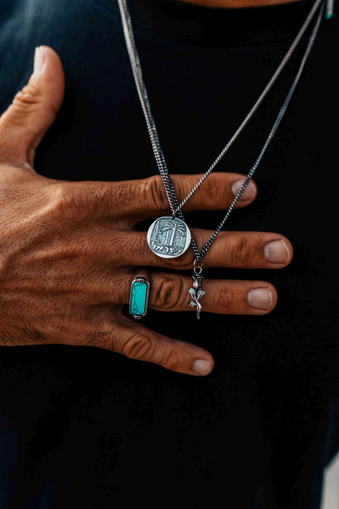 Sterling Silver Turquoise Horizontal Signet Ring