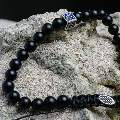Royal Blue Venetian Lion Bracelet with Black Onyx Beads