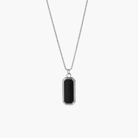 Sterling Silver Frame Pendant Necklace with Black Onyx