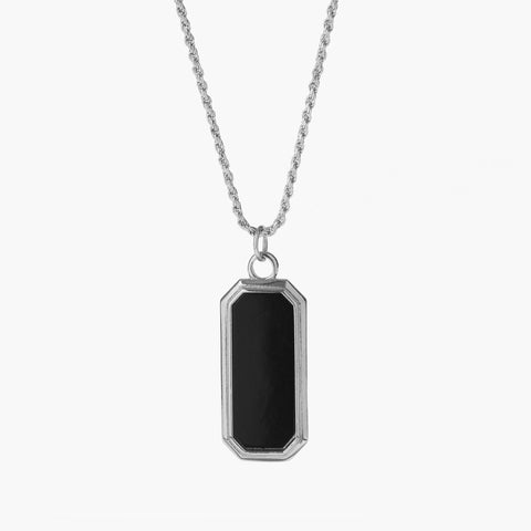 Sterling Silver Frame Pendant Necklace with Black Onyx