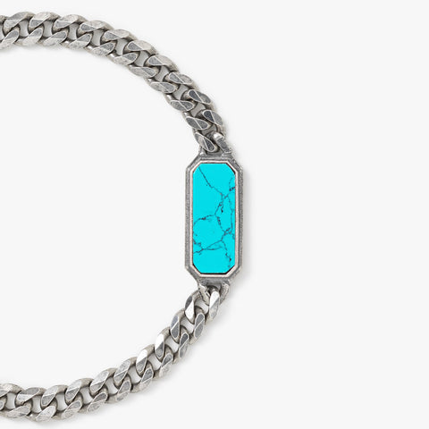 Pulseira de corrente de moldura de prata esterlina com turquesa
