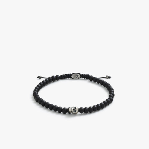 Sterling Silver Black Skull Bead Bracelet