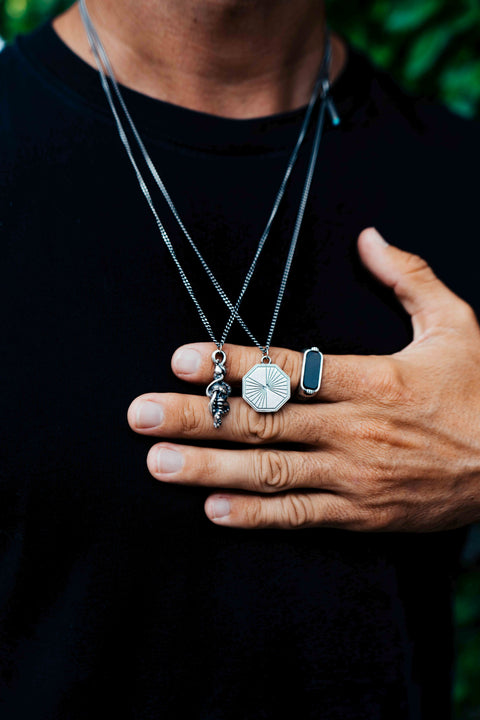 Sterling Silver Black Onyx Horizontal Signet Ring