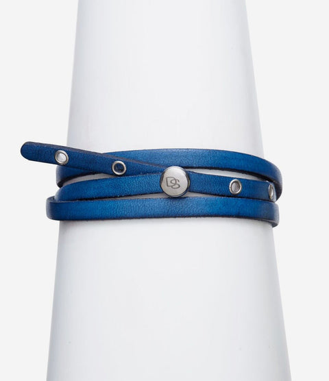 Sterling Silver Blue Leather Adjustable Strap Bracelet