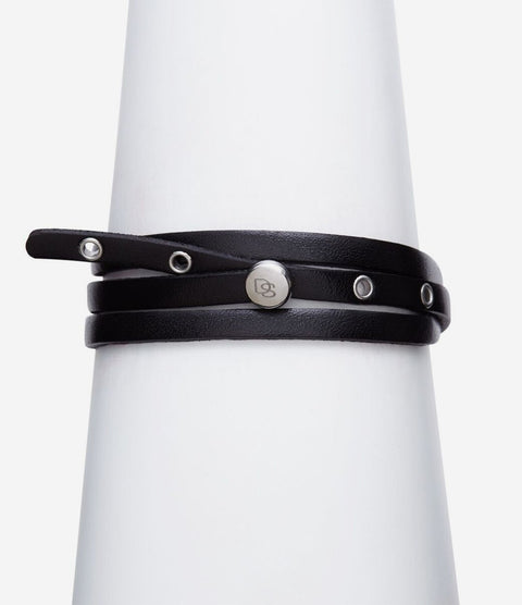 Sterling Silver Black Leather Adjustable Strap Bracelet