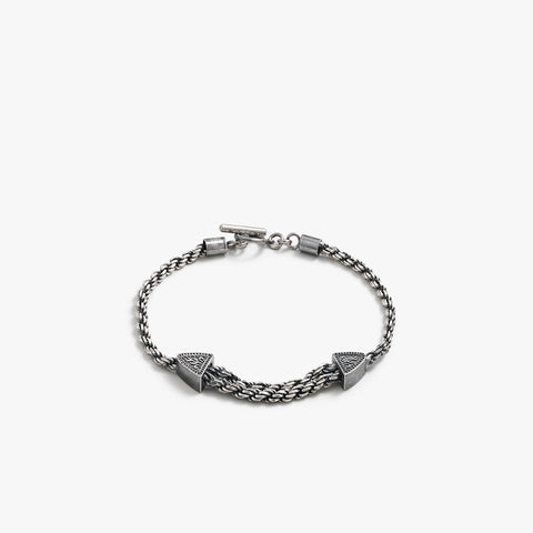 Pulseira de corda antiga de prata esterlina