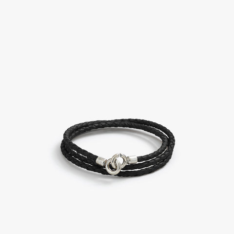 Sterling Silver 3MM Black C Clasp Braided Leather Bracelet