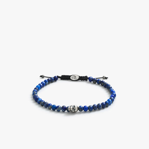 Sterling Silver Lapis Skull Bead Bracelet