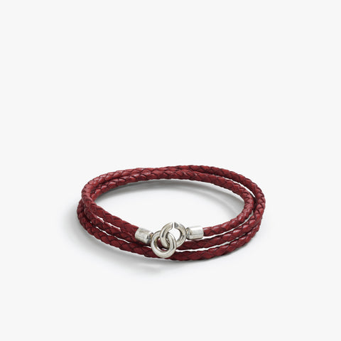 Sterling Silver 3MM Antique Red C Clasp Braided Leather Bracelet