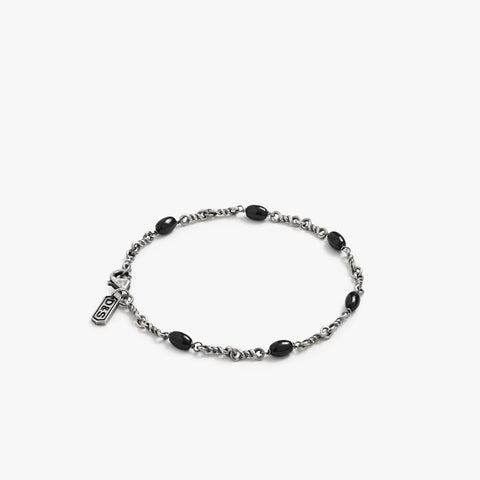 Pulseira de corrente de cabo trançado de ônix preto de prata esterlina