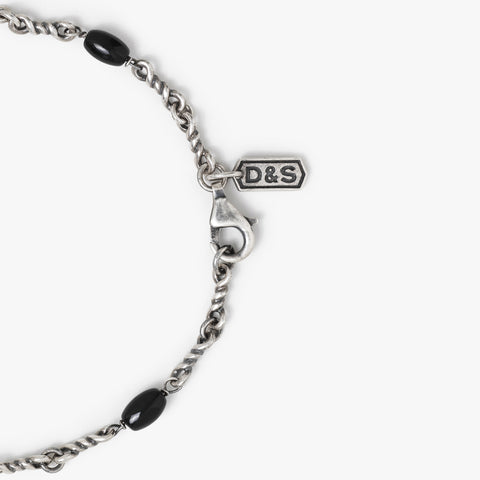 Pulseira de corrente de cabo trançado de ônix preto de prata esterlina