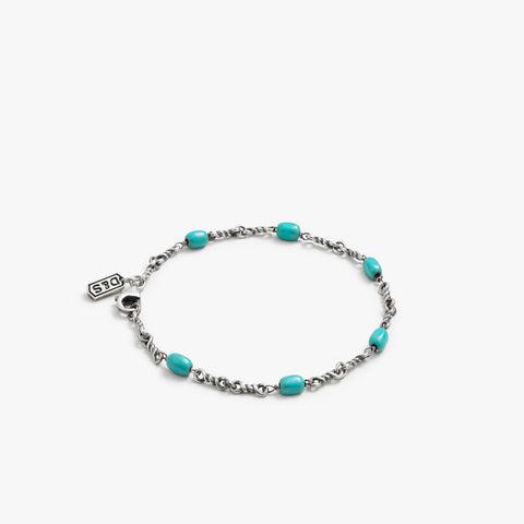Pulseira de corrente de cabo trançado turquesa de prata esterlina