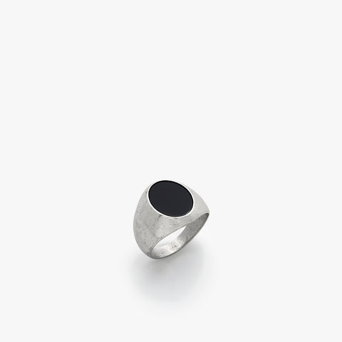 Sterling Silver Smooth Signet Ring with Black Onyx Stone