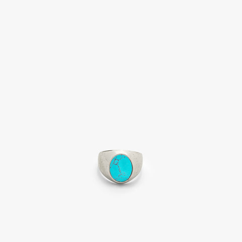 Anel de sinete liso de prata esterlina com pedra turquesa