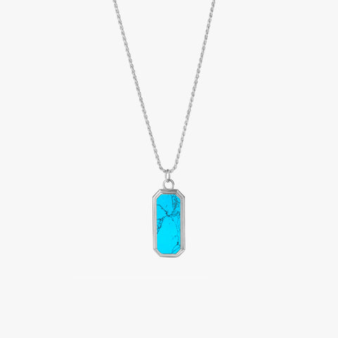 Sterling Silver Frame Pendant Necklace with Turquoise