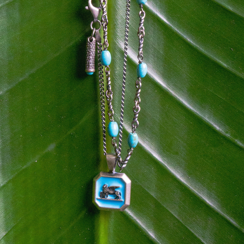 Turquoise Venetian Lion Pendant Necklace