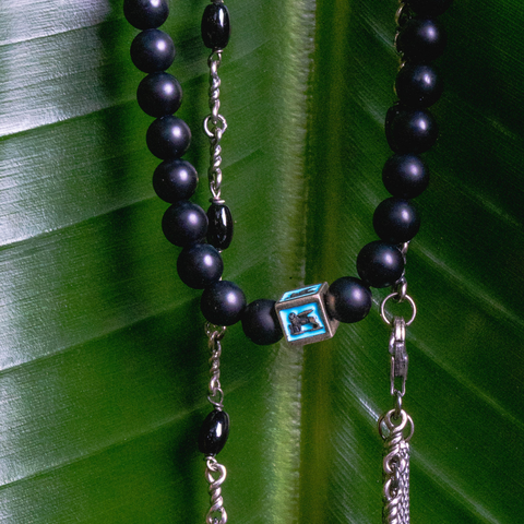 Turquoise Venetian Lion Bracelet with Black Onyx Beads
