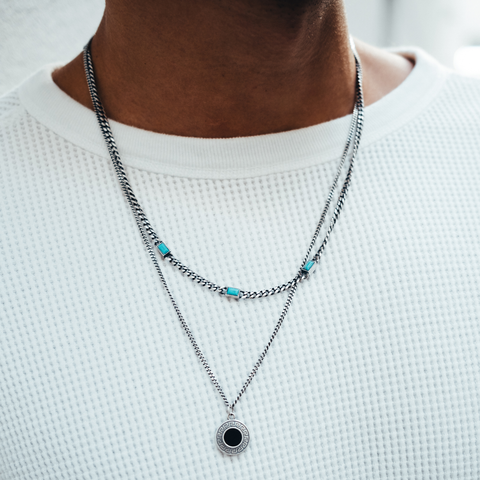 Silver Cuban Chain with Turquoise