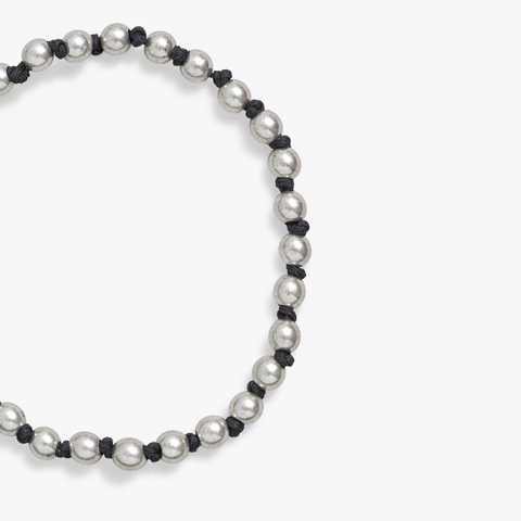 Silver Bead Black Cord Bracelet