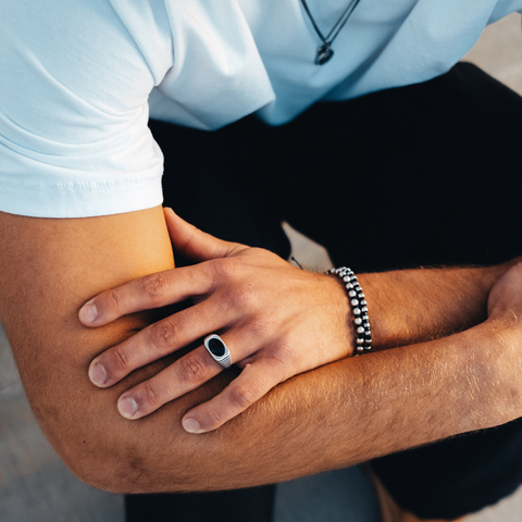 Black Onyx Ring with Fluted Band