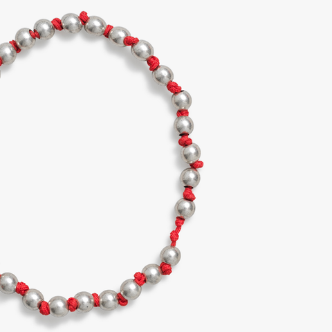 Silver Bead Red Cord Bracelet