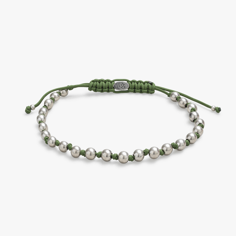 Silver Bead Green Cord Bracelet