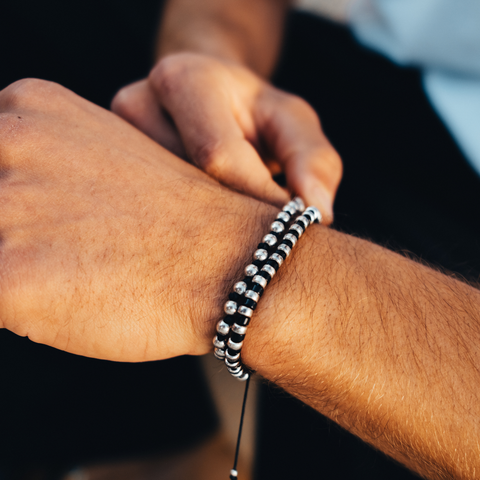 Black and Silver Cylinder Bracelet