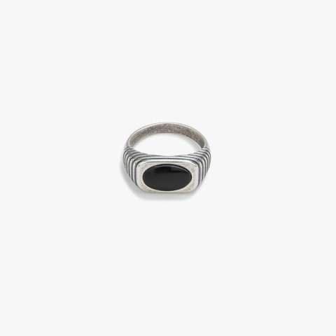 Black Onyx Ring with Fluted Band