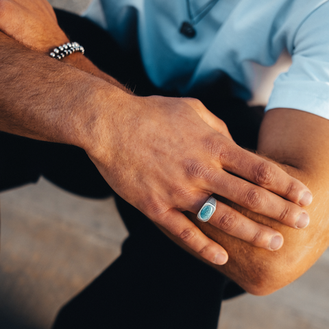 Turquoise Ring with Fluted Band