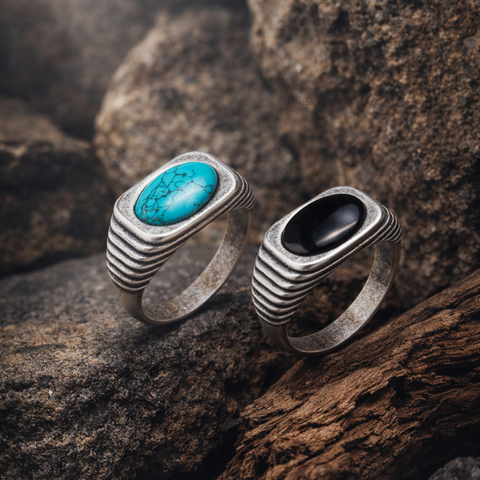 Black Onyx Ring with Fluted Band