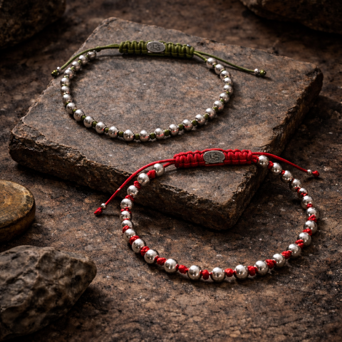 Silver Bead Red Cord Bracelet