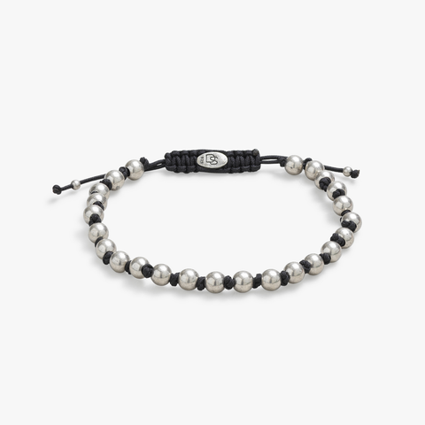 Silver Bead Black Cord Bracelet