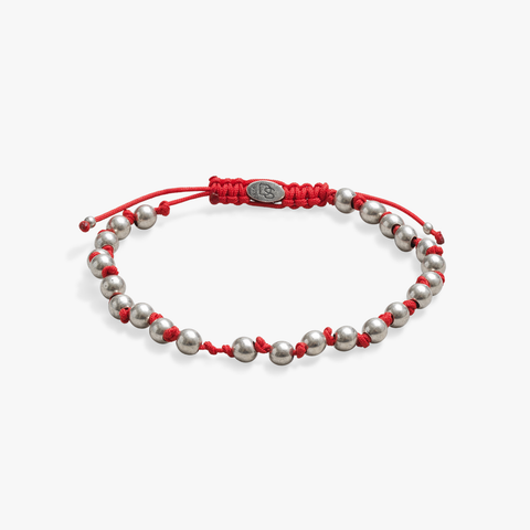 Silver Bead Red Cord Bracelet