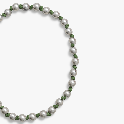 Silver Bead Green Cord Bracelet