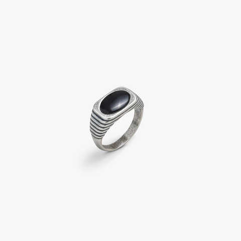 Black Onyx Ring with Fluted Band