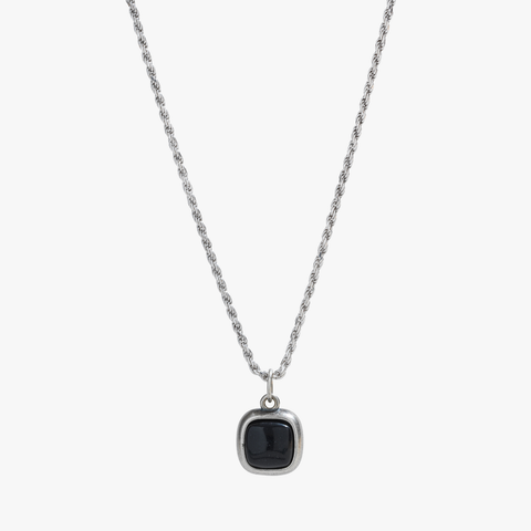 Black Stone Silver Bezel Necklace