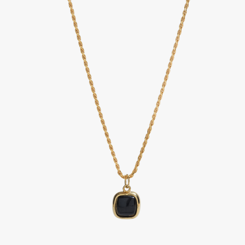 Black Stone Gold Bezel Necklace