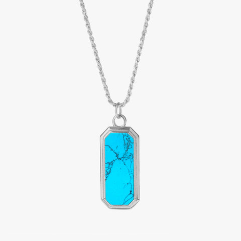 Sterling Silver Frame Pendant Necklace with Turquoise