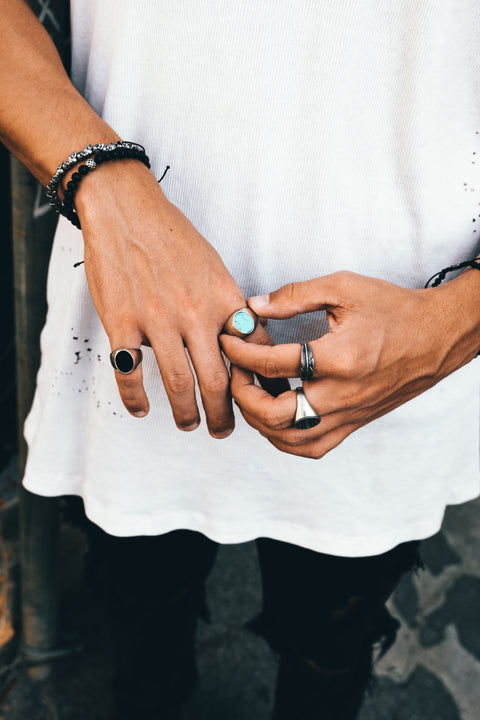 Sterling Silver Smooth Signet Ring with Black Onyx Stone