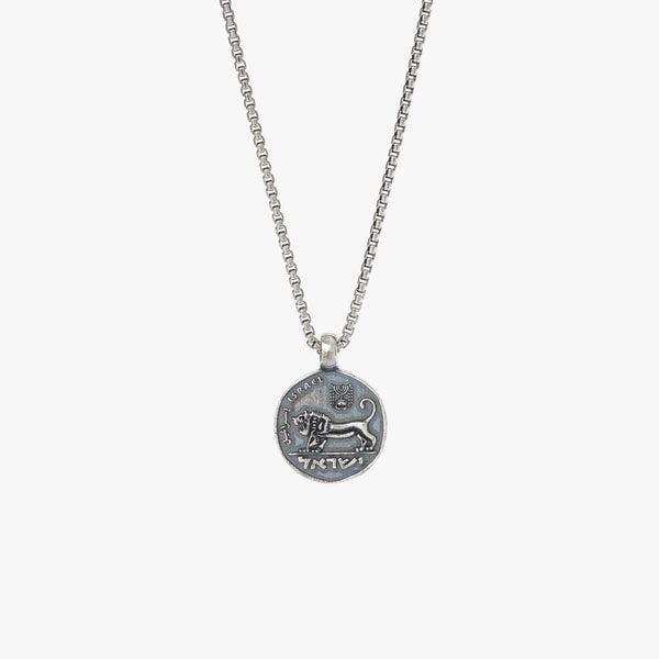 925 Sterling Silver Ancient Lion Coin Pendant Necklace - Greek Replica Men's Jewelry
