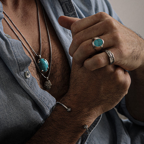 Sterling Silver Smooth Signet Ring with Turquoise Stone